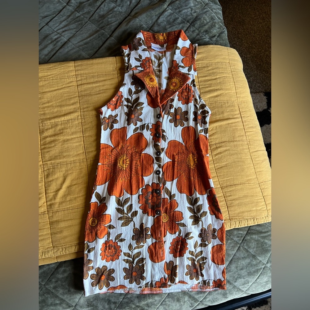 Her Pony the label vintage-Inspired Floral Mini Dress - Orange and Brown - Picture 3 of 5